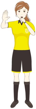 Football female referee raising hand and blowing whistleのイラスト素材
