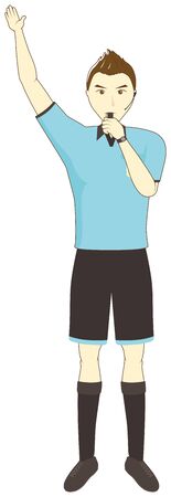 Football referee raising hand and blowing whistleのイラスト素材