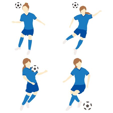 Simple female football player illustration setのイラスト素材