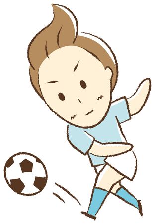 Boy playing football "Kicking ball"のイラスト素材