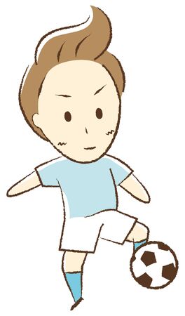 Boy playing football "Trap the ball"のイラスト素材
