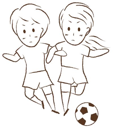 Girl playing football "Compete for the ball"のイラスト素材