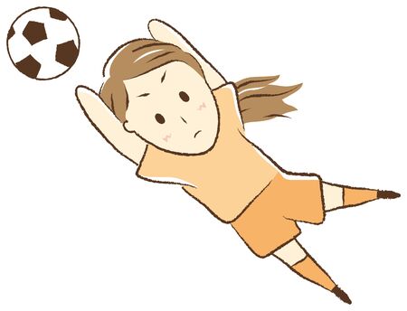 Girl playing football "Keeper catching the ball"のイラスト素材
