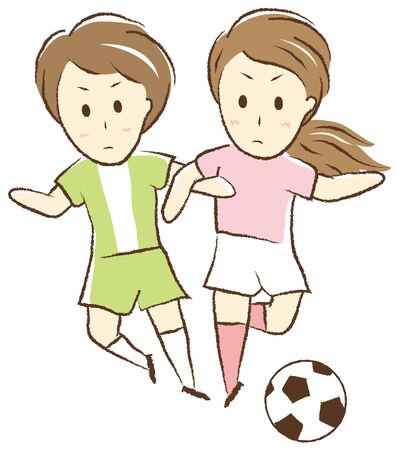 Girl playing football "Compete for the ball"のイラスト素材