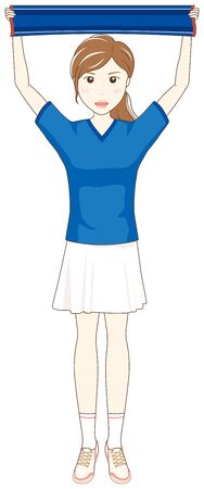 A woman holding a towel scarf.のイラスト素材