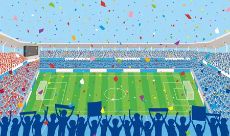 A football stadium packed with supporters.の写真素材