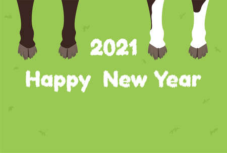 New Year card template. Ranch and cows.のイラスト素材