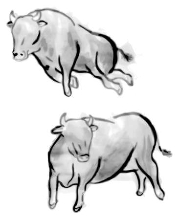 A lively black cow painted with ink.ãVector illustrationのイラスト素材