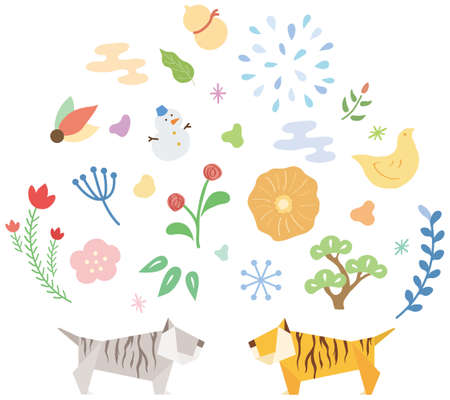 New Year decoration with a tiger motif. Vector illustrationのイラスト素材