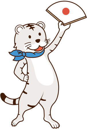 A tiger character who raises his hand. Vector illustrationのイラスト素材