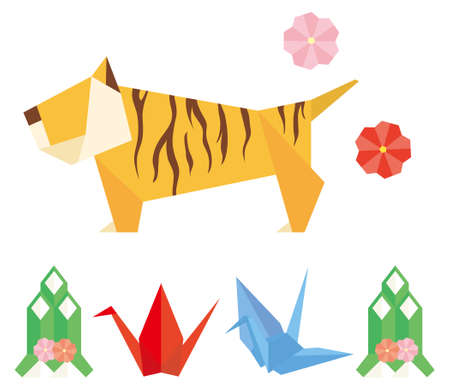 An origami set inspired by the Japanese New Year.のイラスト素材