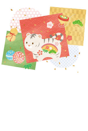 New Year card template. Tiger and New Year items. âJapaneseï¼We would like to express our sincere gratitude for the New Year."のイラスト素材