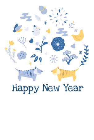 New Year card template. Simple Japanese style.â Japaneseï¼tiger.âのイラスト素材