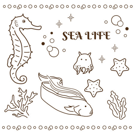 Sea animals simple set. Vector illustration.のイラスト素材