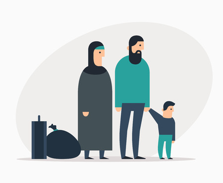 Arab family: father, mother and child. Refugees and immigrants.のイラスト素材