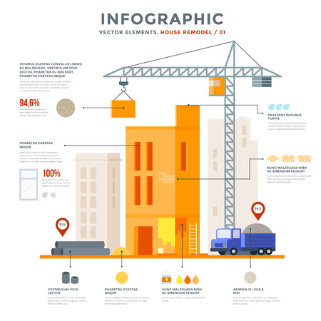 Reconstruction of the house. Home construction. Vector elements for creating your infographics.のイラスト素材