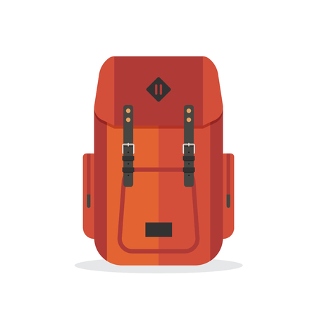Tourist backpack. Outfit of traveler. Hiking travel. Flat vector illustration.のイラスト素材