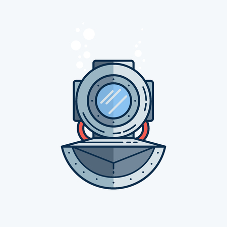 Image of diving helmet on white background. Linear color picture.のイラスト素材
