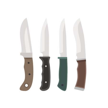 Set of knives for tourism, hunting and fishing. Vector illustration in flat style.のイラスト素材