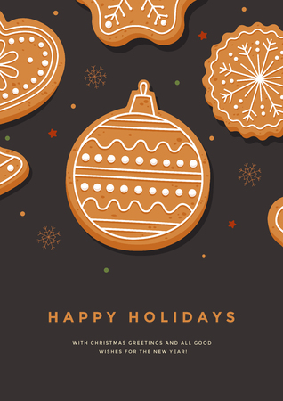 Christmas card with gingerbread Template Vector illustration.のイラスト素材