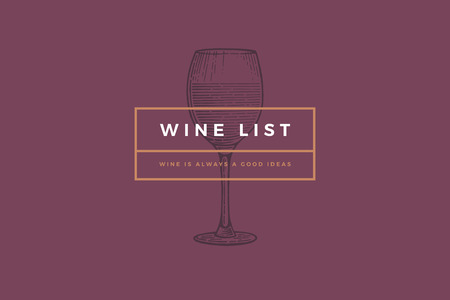 Logo template for design wine card, leaflet, menu, restaurant or bar. Vector image of wine glasses on maroon background. Engraved style.のイラスト素材