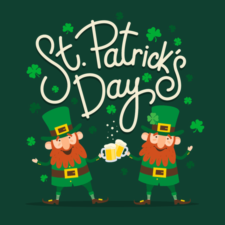 Saint Patrick's Day Set of two funny Leprechauns with inscription.のイラスト素材