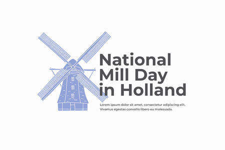 Blue hand drawn Holland windmill vector illustration for National Mill Dayのイラスト素材