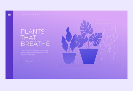 Illustration with house plants in pots. Contour and silhouette picture of indoor flowers. Ecology concept for your design.Header for website and mobile website. Homepage. Vector illustration.のイラスト素材