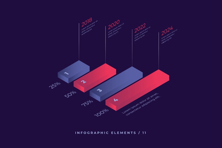 Infographic  elements. Illustration of data financial graphs or diagrams. Isometric design. Template for presentation, report design, website.のイラスト素材