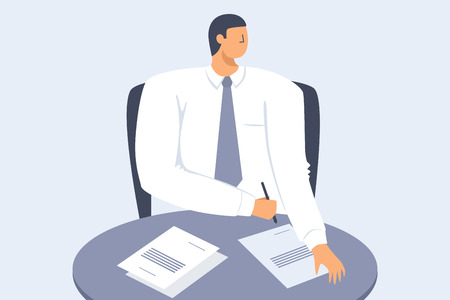 A young businessman. The concept of career growth. Vector flat illustration.のイラスト素材