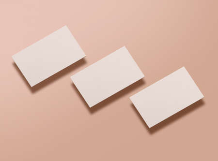 Mock up of blank business cards on nude background. Template for corporate identity. Empty objects...