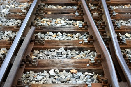 Detailled view of a railroad track の写真素材
