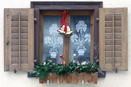 Close view of a decorated window for christmas の写真素材