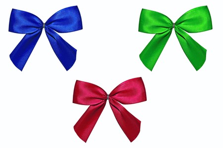 Blue, red and green bow isolated on a white background の写真素材