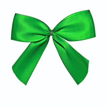 Close view of a green bow isolated on a white background の写真素材