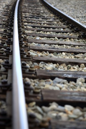 Detailled view of a railroad track の写真素材