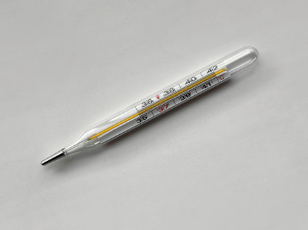 thermometercloseup of precise glass thermometer, highresolution image highlighting reflective...