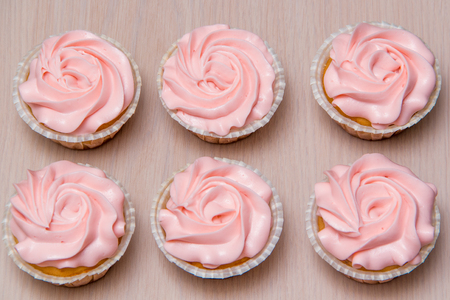 Cupcakes with pink cream, view from aboveの写真素材