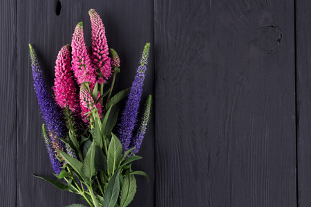 frame of flowers, background black boards, copyspaceの写真素材
