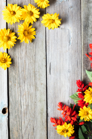 frame of flowers, background old board, copyspaceの写真素材