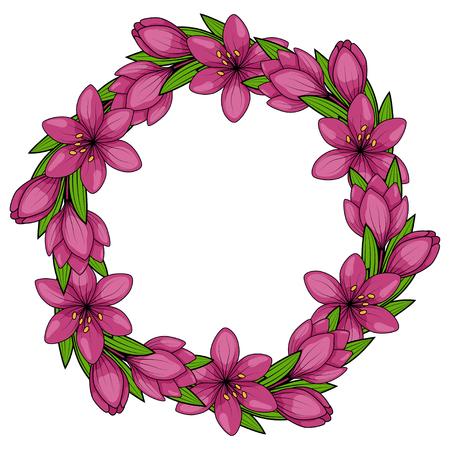 Spring flowers. Wreath of crocusのイラスト素材