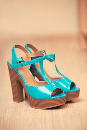 women's shoes of blue colorの写真素材