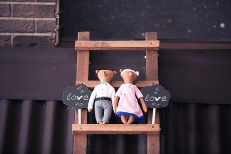 two teddy bears in loveの写真素材