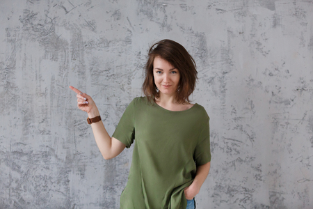 Charming positive girl in casual clothesの写真素材