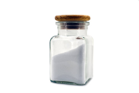 Jar with salt on a white backgroundの写真素材