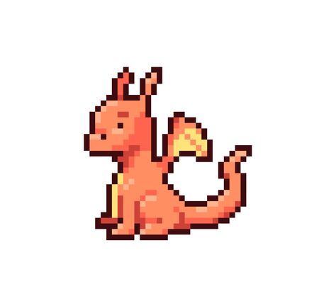Fantasy game pixel art cute little magic dragonのイラスト素材