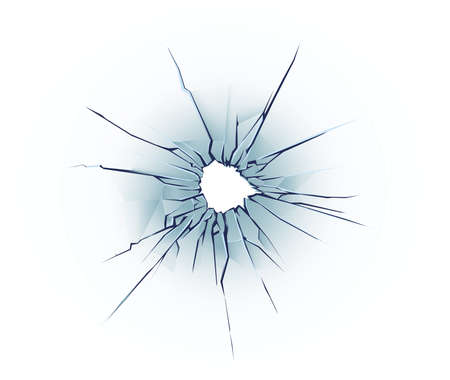 Bullet hole on the glass. Cracked window texture realistic destruction hole. vectorのイラスト素材
