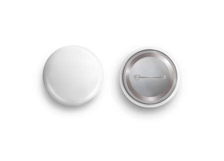 Blank white vector badge. Realistic white blank badge pin brooch isolated on white backgroundのイラスト素材