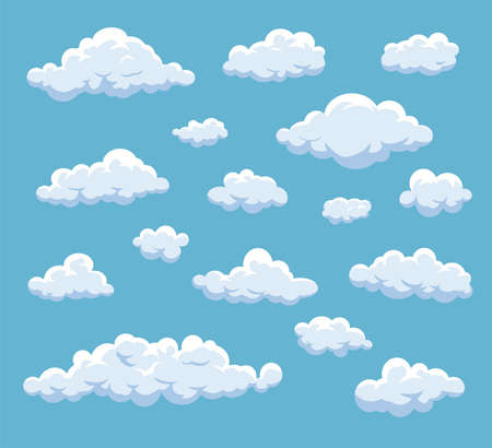 Cartoon Clouds Set. Vector cloud isolated on blue sky. Collection of clouds for web site, poster,...