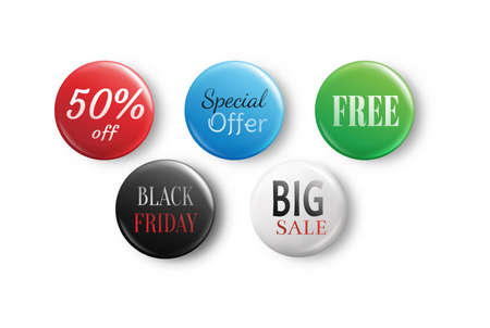 Set of glossy sale buttons. Big sale, special offer, 50 off, black friday. Glossy sale badges...